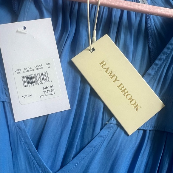 Ramy Brook Sabina Dress Blue Silk Tiered Mini Lace Detail Size M NWT - Picture 3 of 10